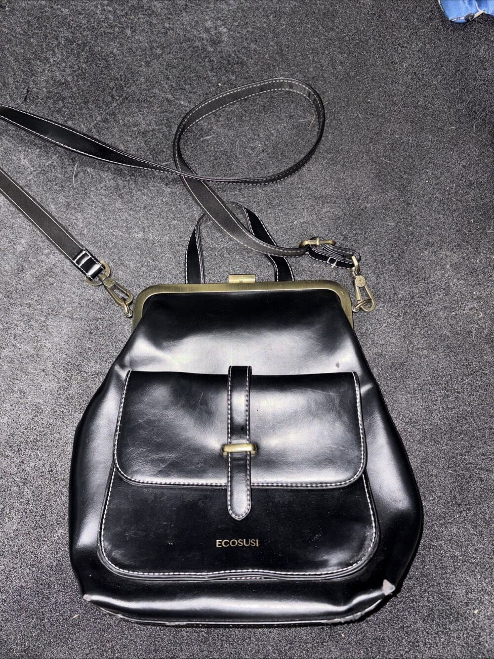 Walasa Black Shoulder Bag Bow Accent Gold Hardware Adjustable Strap